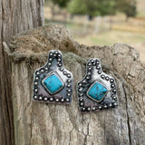 Cow Ranch Ear Tag Stud Earrings