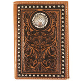 Tri Fold Tooled Concho Wallet.